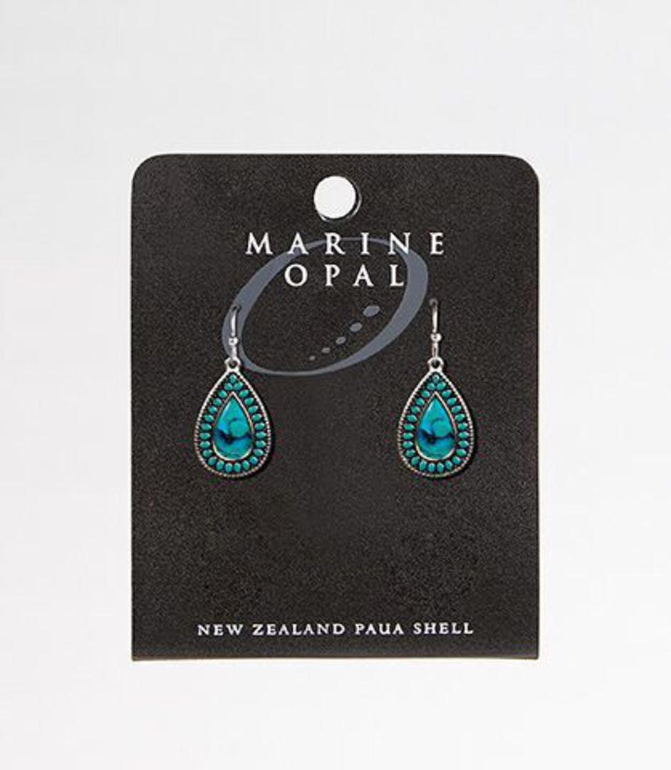 MOE95 - Marine Opal Tear Drop Turquoise Black Paua Centre Earrings image 0