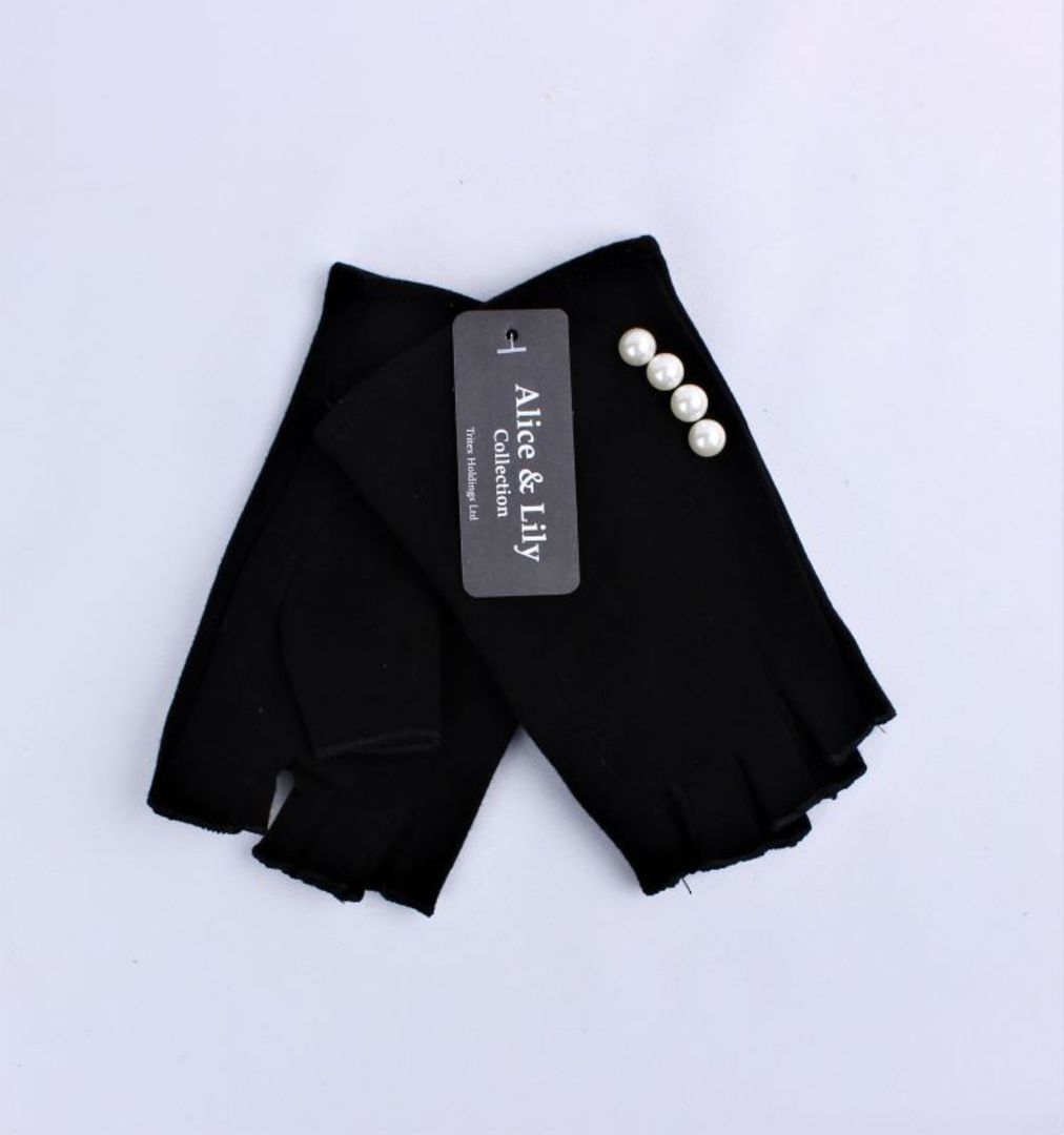 Ladies fingerless  glove w pearl black Style: S/LK4615 image 0