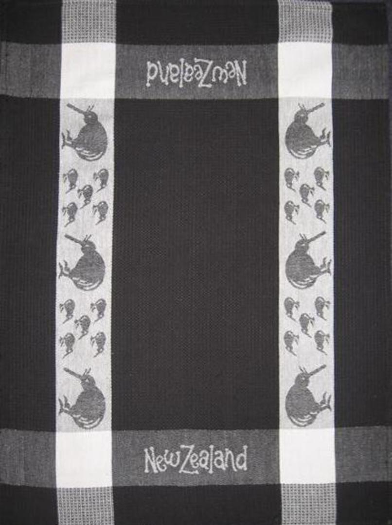 "Kiwi" tea towel Black/White. CODE: S780/BLK. image 0