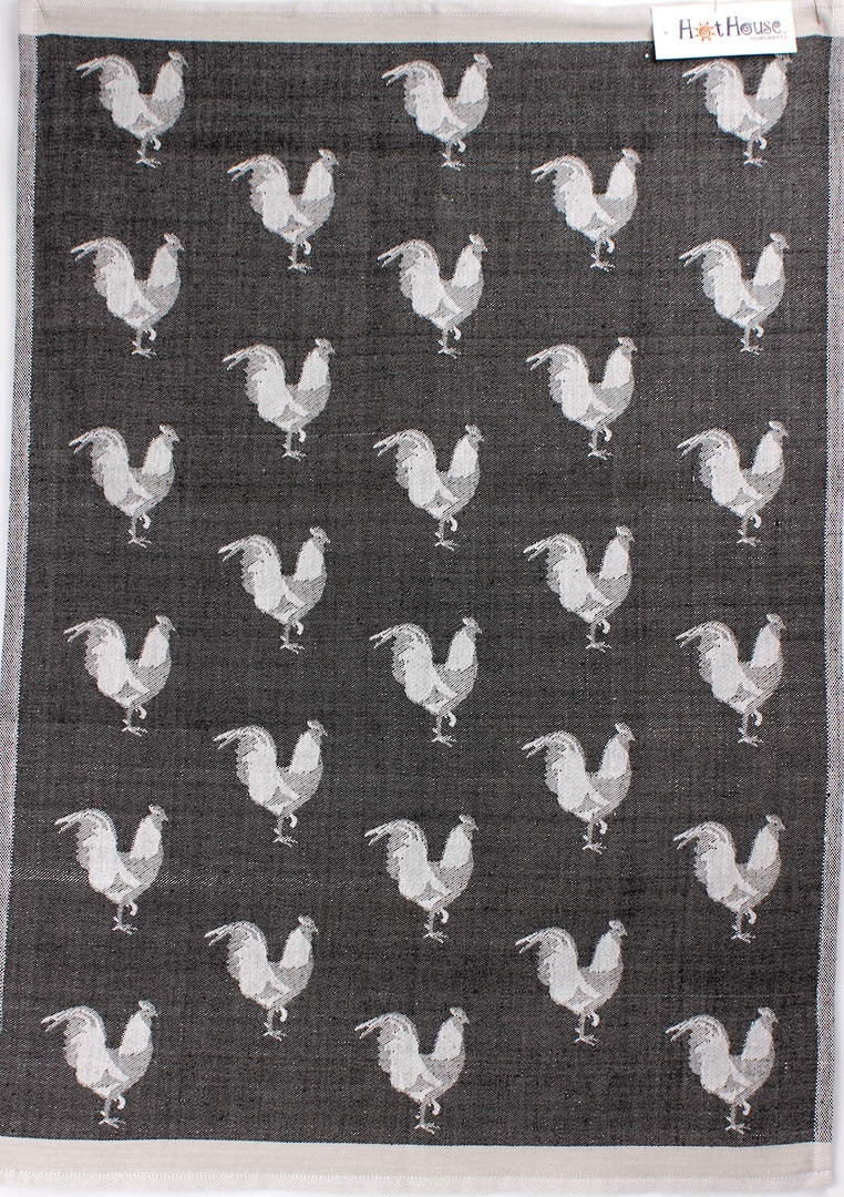 Tea Towel jacquard weave 'rooster' Code:TT-JAC/ROO/BLK image 0