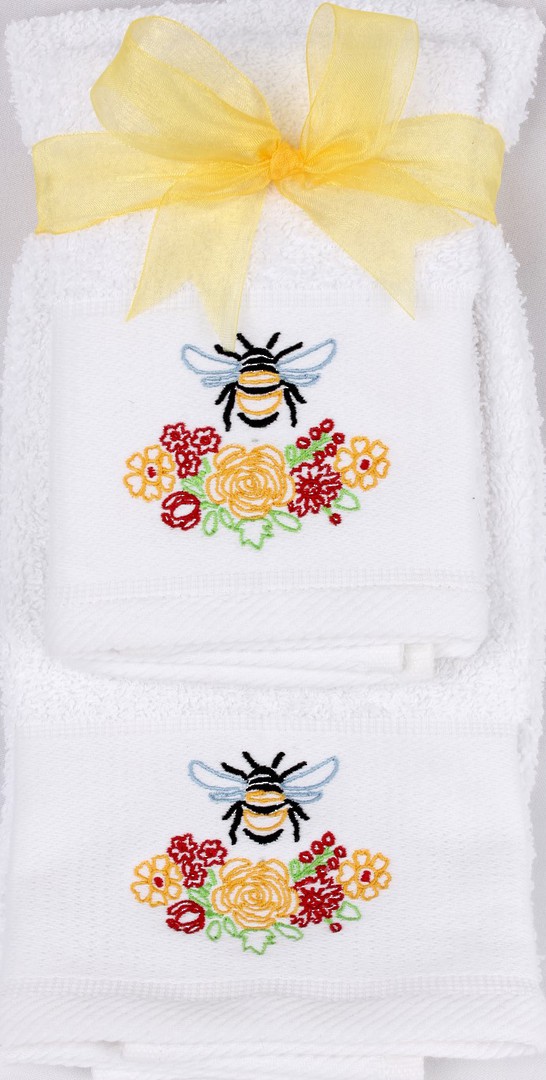 Matching Embroidered Handtowel and facecloth gift set- bee Code: FH-BEE image 0