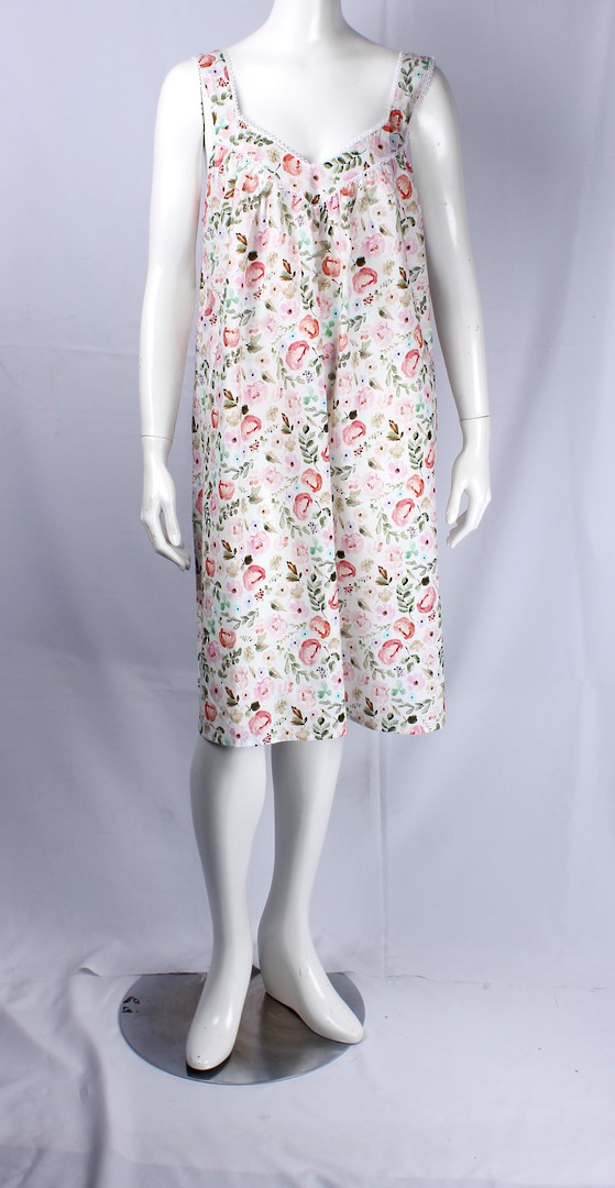 Alice & Lily sleeveless printed cotton nightie w  lace trim,M,L,XL. pink STYLE :AL/ND433P image 0