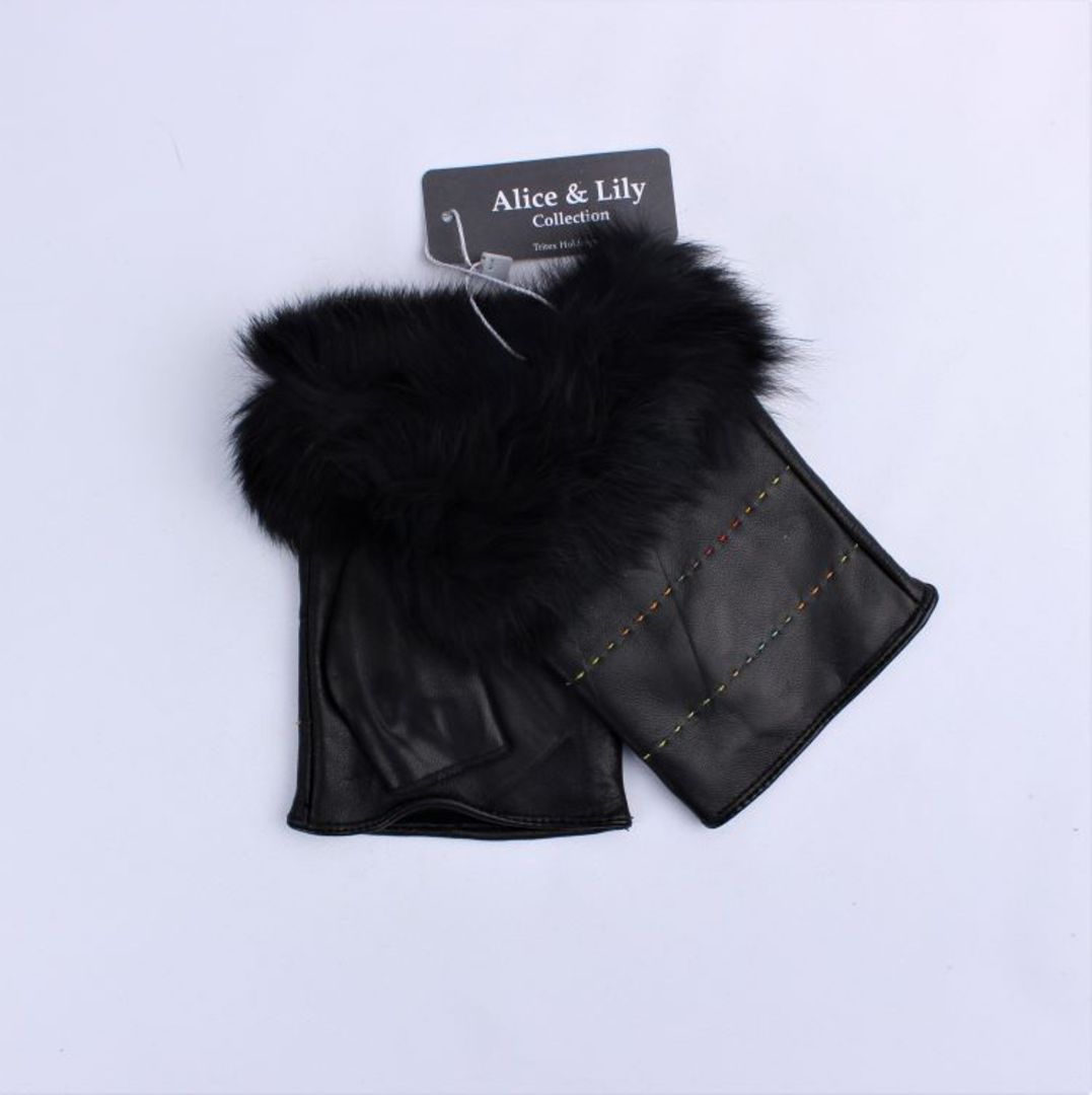 Genuine fingerless  leather fur cuff  glove, black Code: S/LL4622 image 0