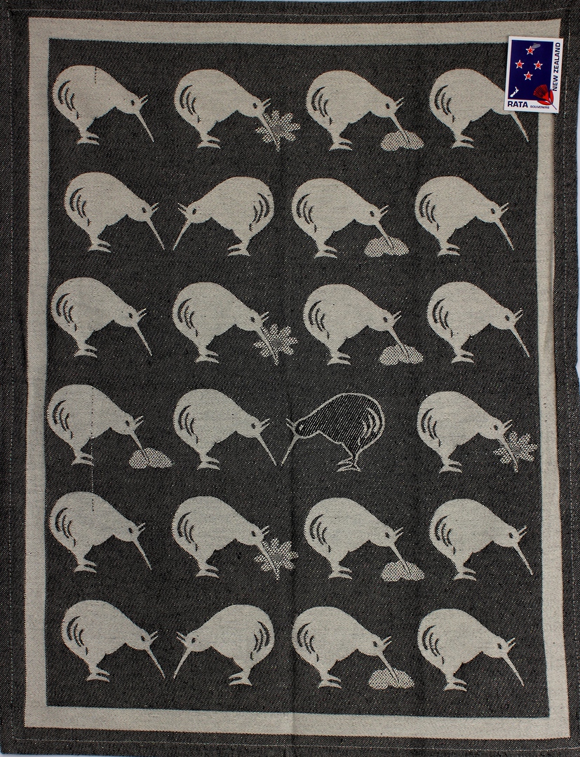 "Kiwi Country" tea towel black. Code: S720/BLK image 0