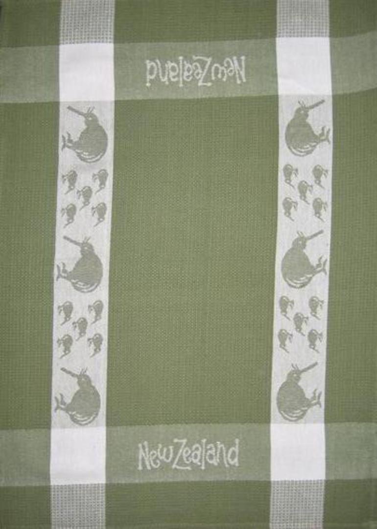 "Kiwi" tea towel Green/White. CODE: S780/GRN. image 0