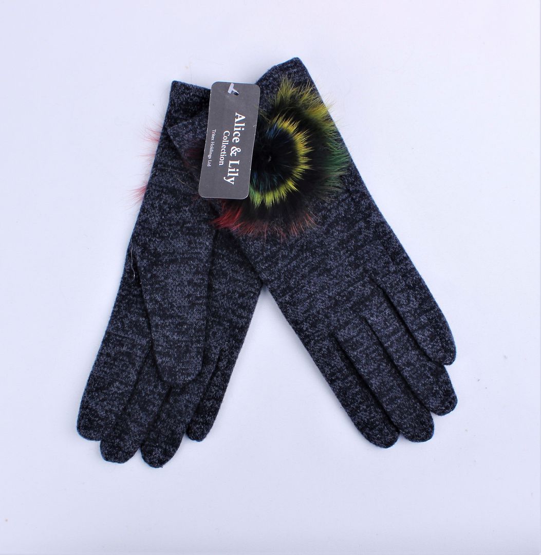 Winter ladies textured glove w fur rosette trim navy Style; S/LK4617/NAV image 0
