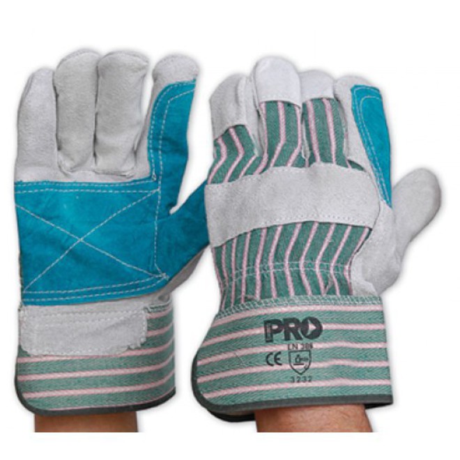 Green & Grey Striped Cotton / Leather Gloves Large image 0