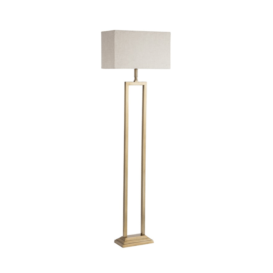 Floor Lamp With Natural Shade - Brass Antique image 0