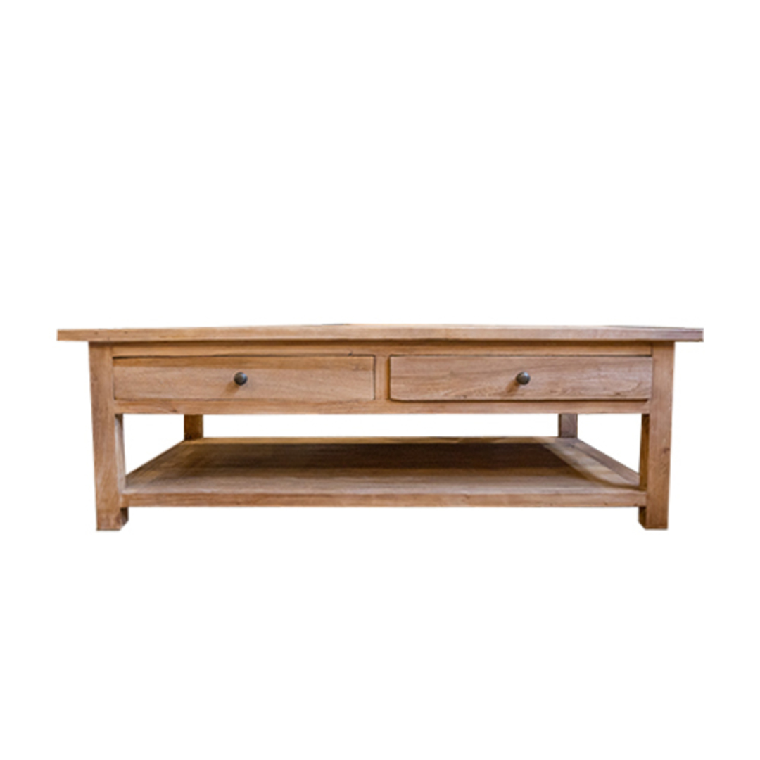 Reclaimed Elm French 2 drawer coffee table with shelf image 0