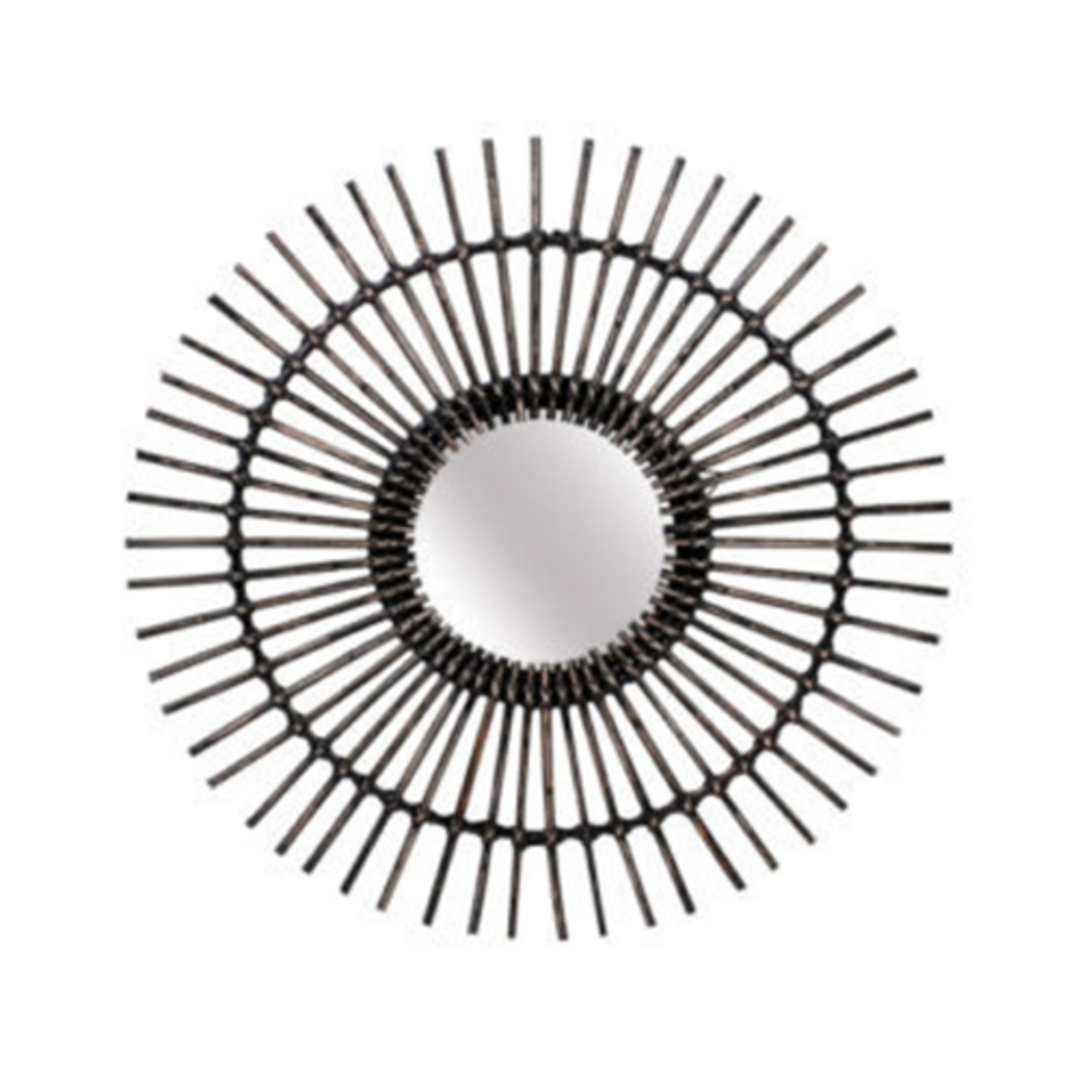Linear Rattan Round Mirror Blackwash image 0