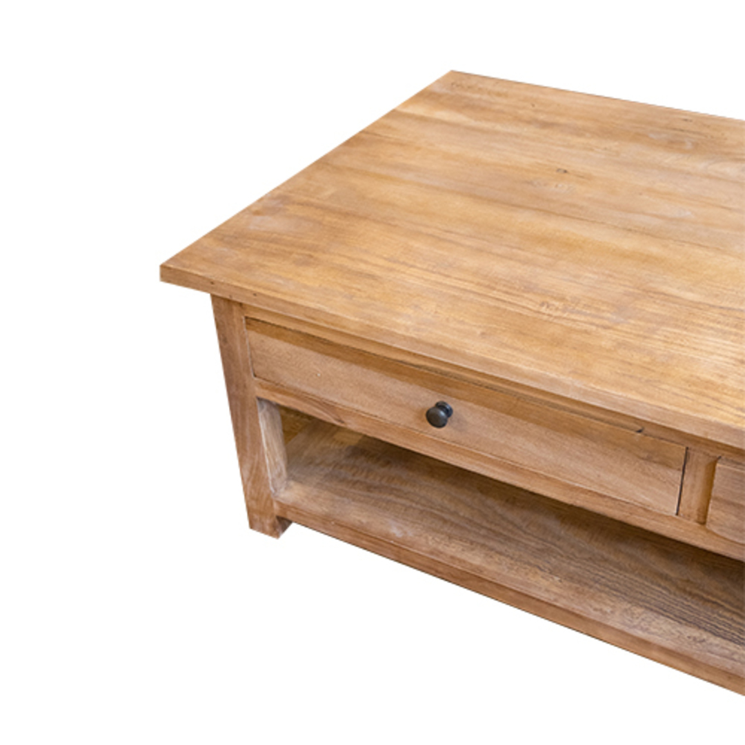 Reclaimed Elm French 2 drawer coffee table with shelf image 3