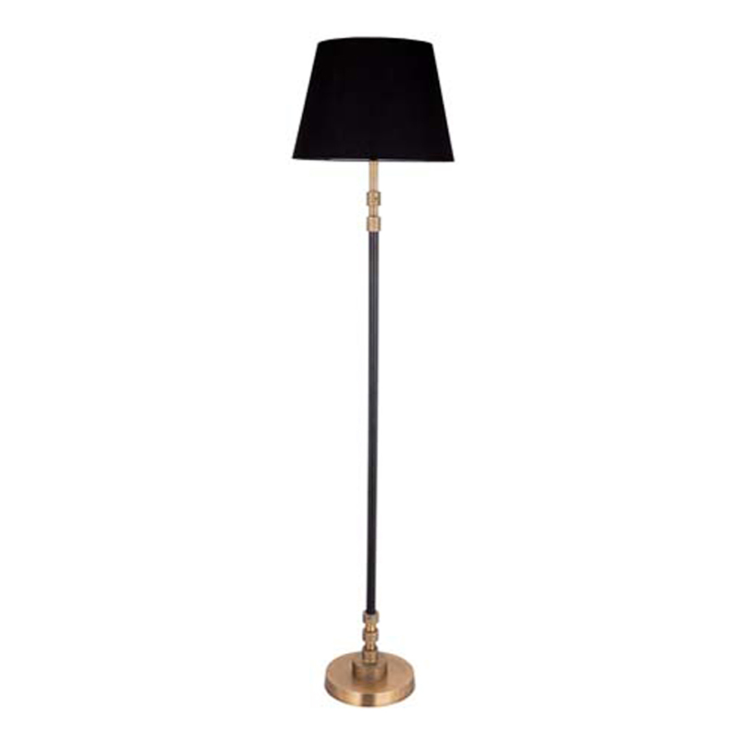 Floor Lamp & Shade - Black With Brass Antique & Black Cotton image 0