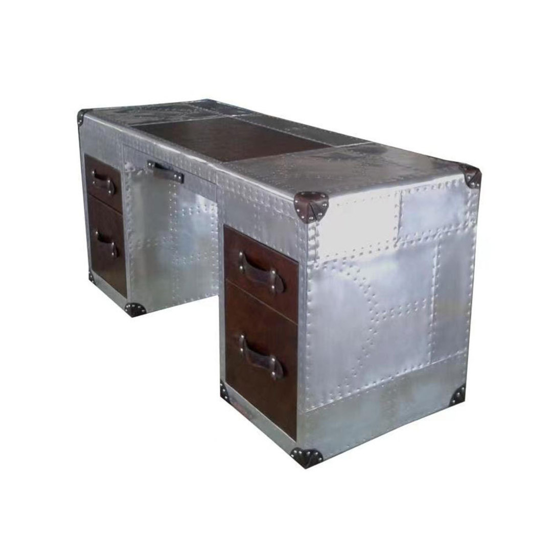 Aviator Aluminum Desk with Leather Drawer image 1