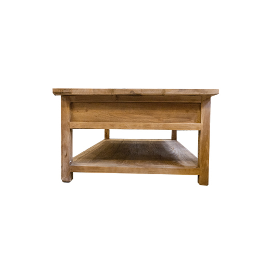 Reclaimed Elm French 2 drawer coffee table with shelf image 4