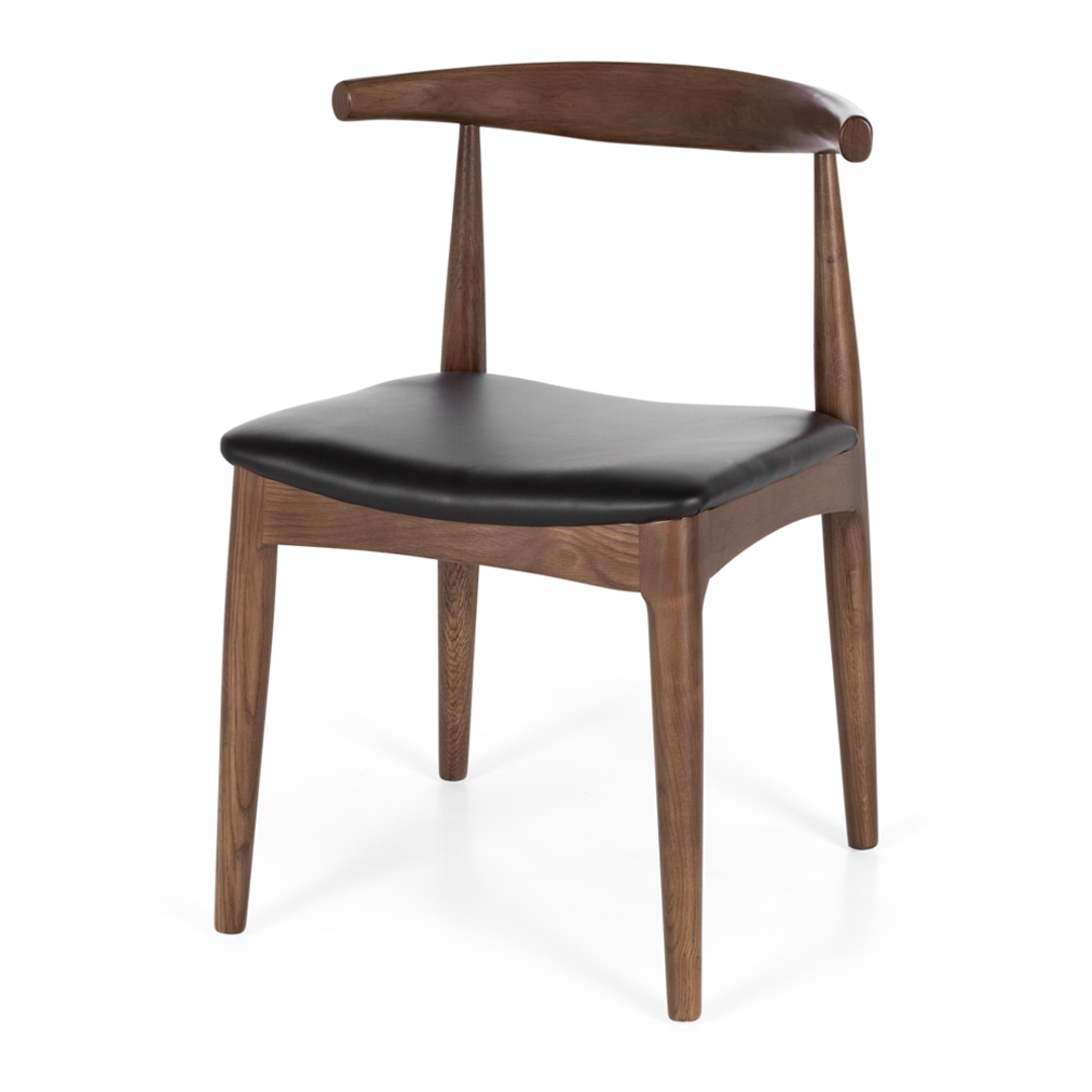 Elbow Dining Chair Deep Oak Black PU Seat image 1