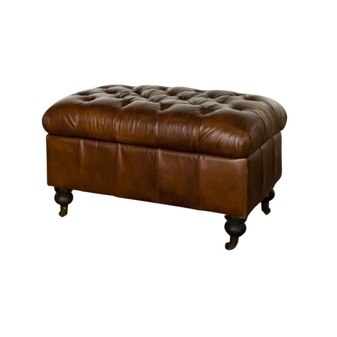 Chesterfield Aged Full Grain Leather Ottoman | Urbano Interiors