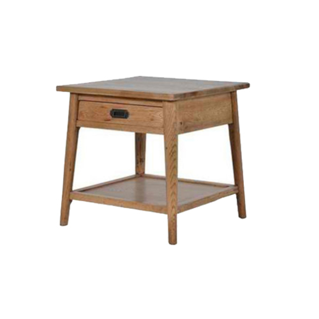 Lamp Table with Drawer - Bedside Table Natural Solid Oak image 0