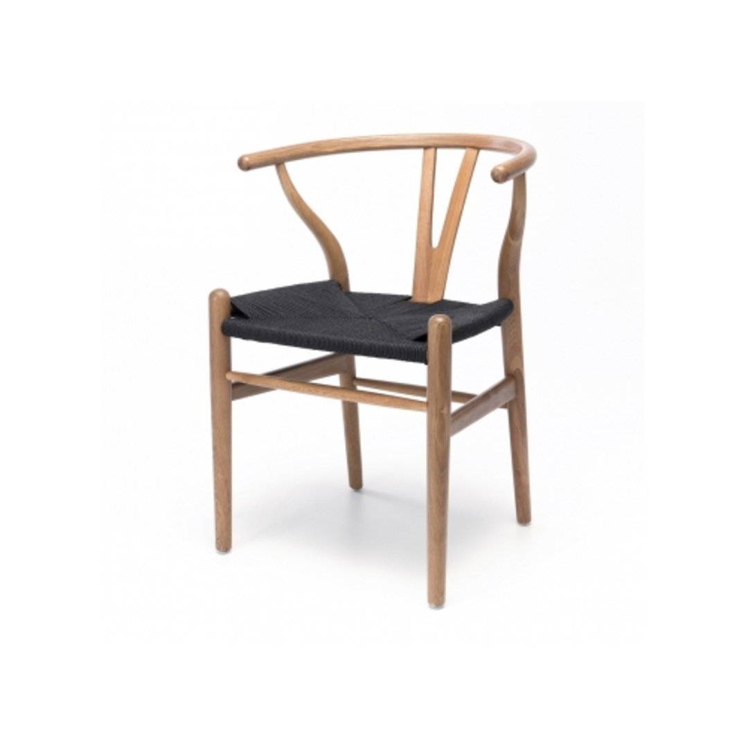 Wishbone Chair Natural Oak Black Rope Seat image 0
