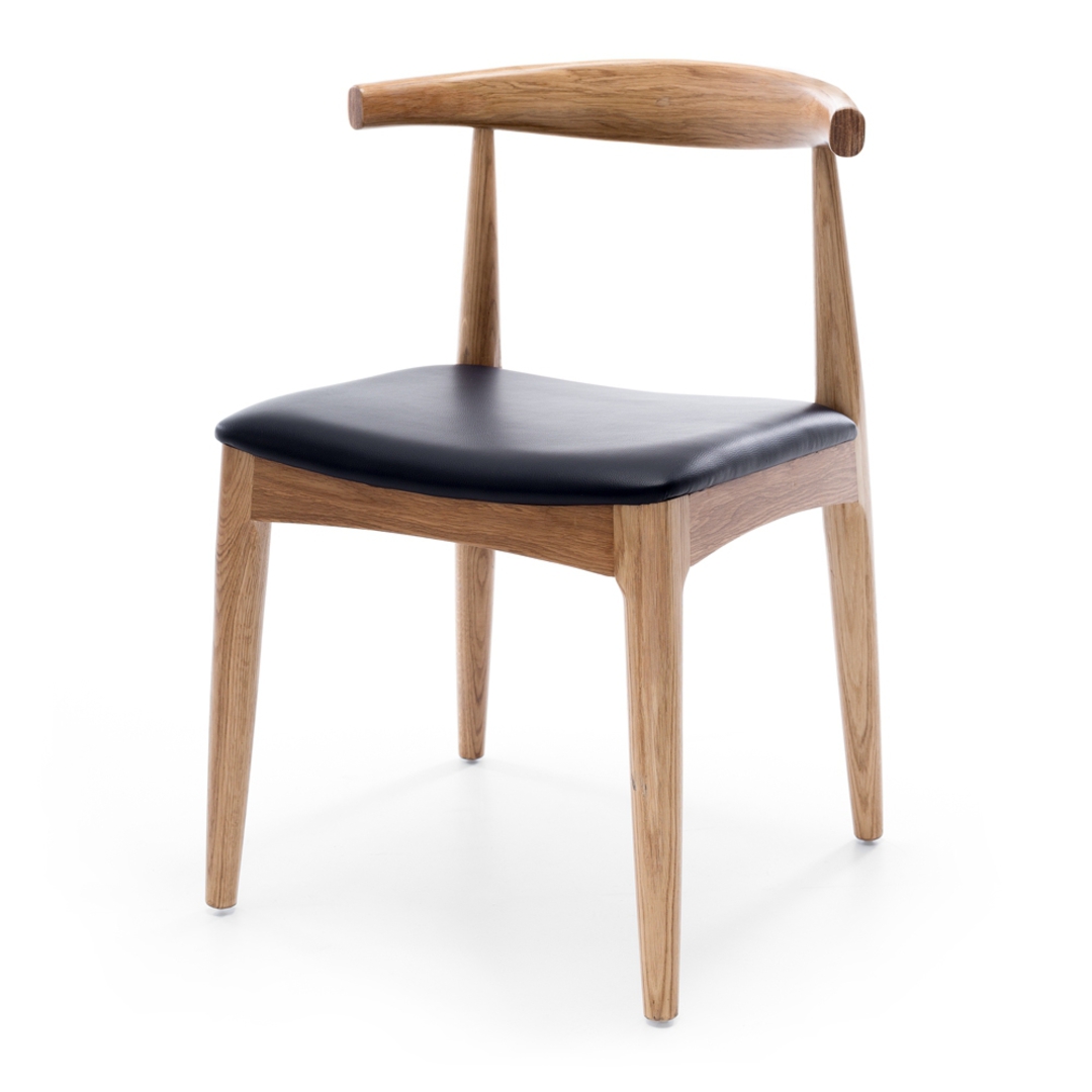 Elbow Chair Natural Oak Black PU Seat image 1