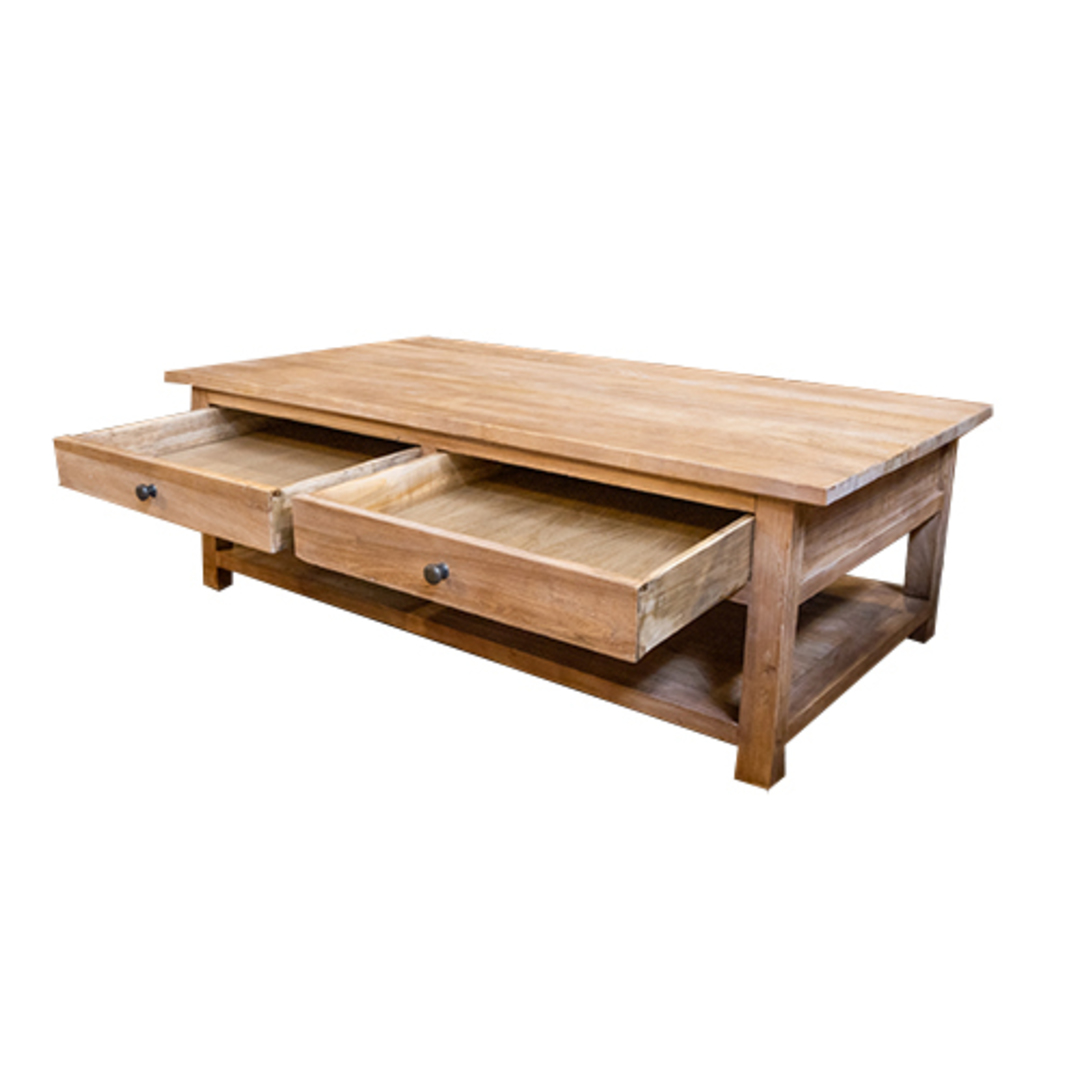 Reclaimed Elm French 2 drawer coffee table with shelf image 2