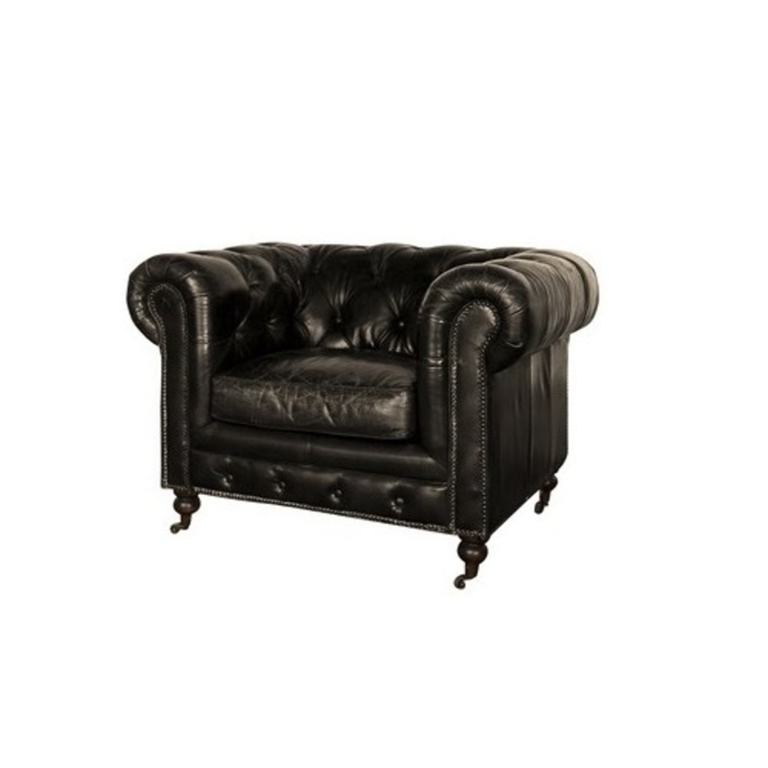 Chesterfield Aged Italian Leather Black Chair image 0