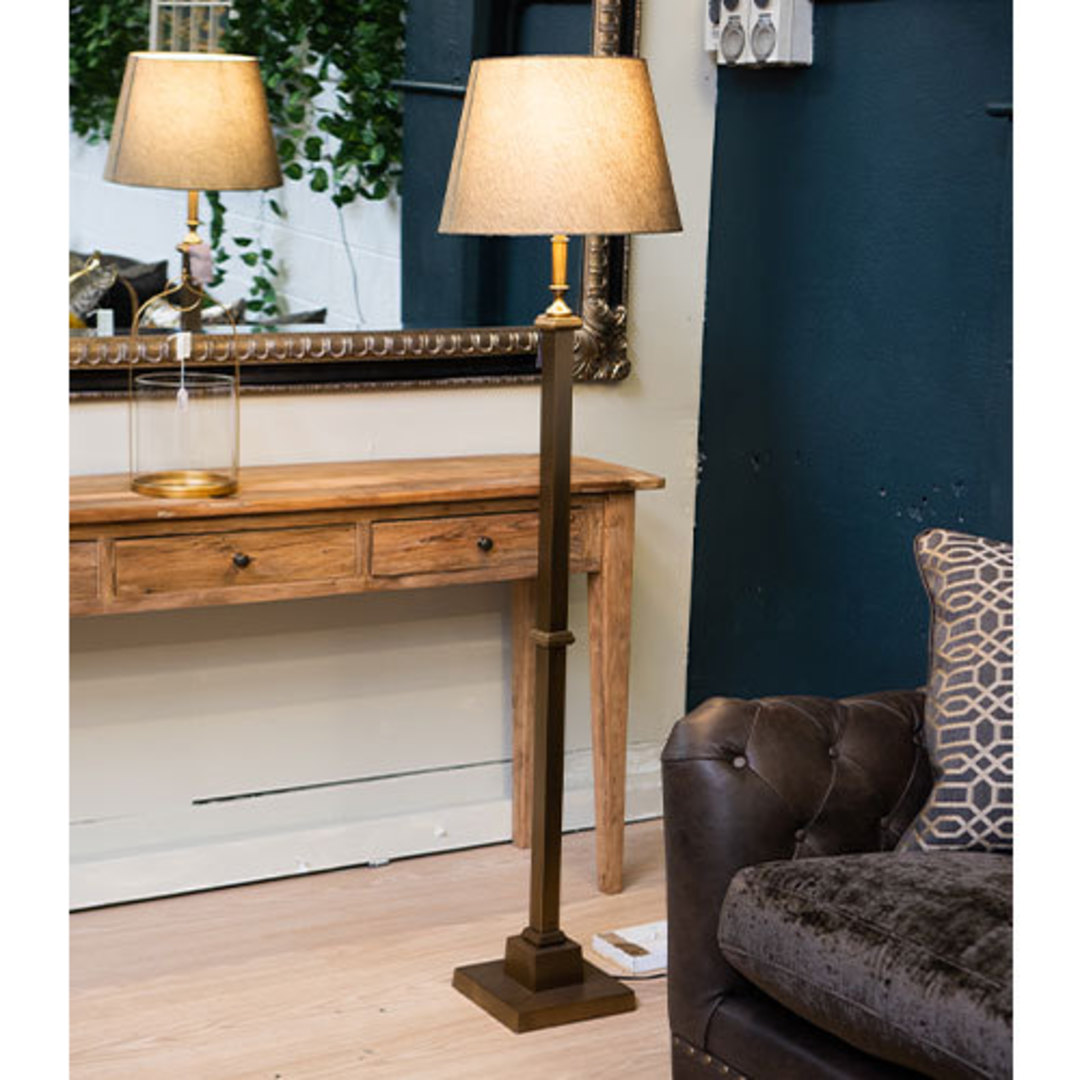 Floor Lamp & Shade - Brass Antique and South Linen image 1