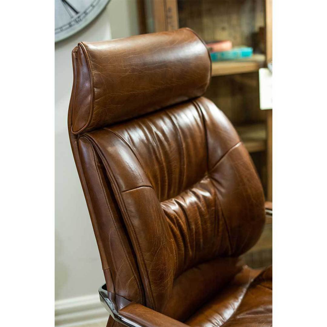  GM High Back Adjustable Leather Office Chair - Vintage Cigar Brown image 3