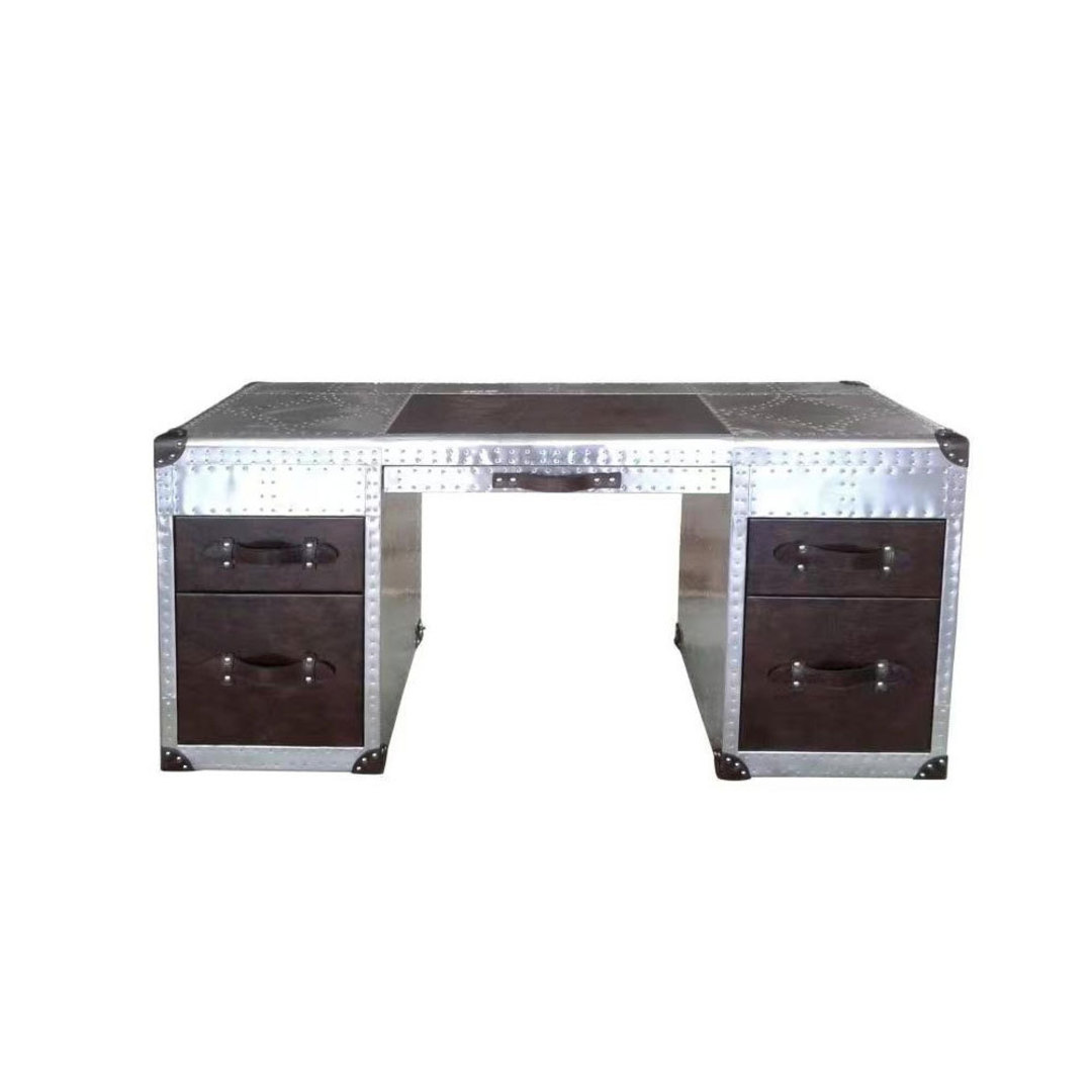 Aviator Aluminum Desk with Leather Drawer image 0