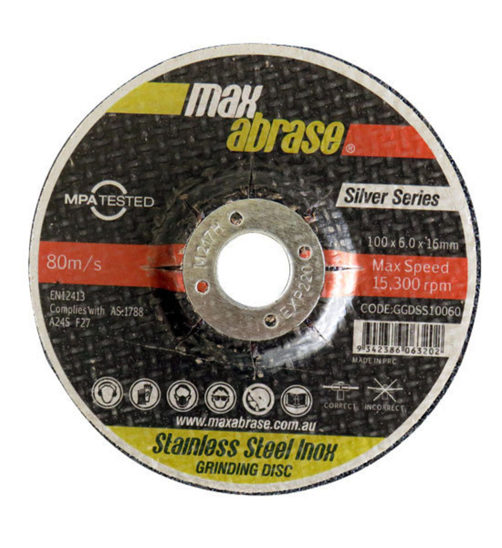 Max Abrase 100mm x 6.0 x 16 Stainless Steel Inox Grinding Wheel image 0
