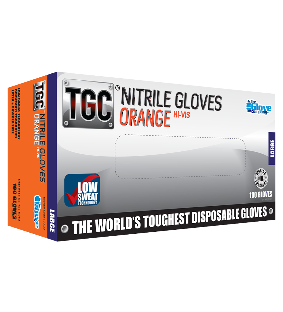 TGC Hi-Vis Orange Nitrile Disposable Gloves  Pack of 100 image 0