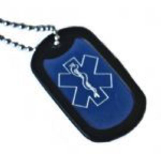 Military Style Dog Tag with Silencer with 24 bead chain -Blue