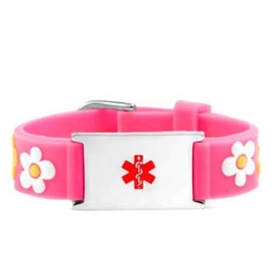 Pink Flower Rubber Medical ID Bracelet