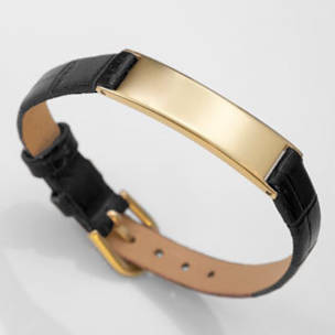 Leather Plain ID Bracelet with Thin Gold Tag