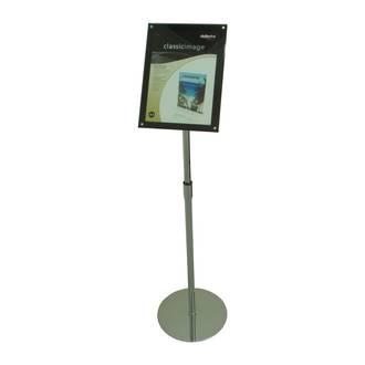 Acrylic Floor Stand, A4 Clear/Black with Chrome Pole and Base