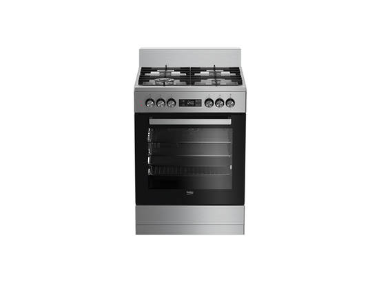 BEKO 60CM MULTI-FUNCTION FREESTANDING GAS/ELECTRIC STAINLESS STEEL COOKER