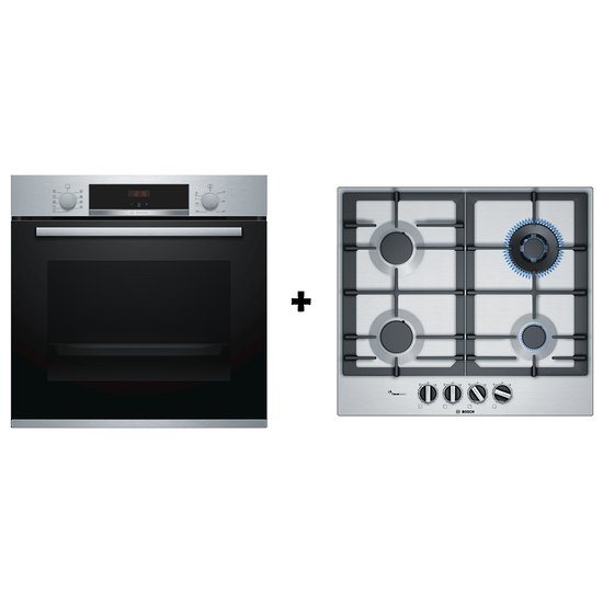 BOSCH 60CM STAINLESS STEEL OVEN HBA534ES0A + BOSCH 60CM STAINLESS STEEL GAS COOKTOP PCH6A5B90A