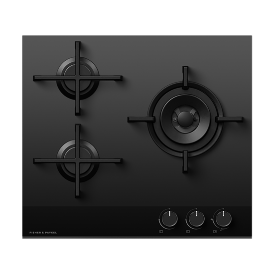 FISHER & PAYKEL 60CM GAS ON GLASS 3 BURNER LPG COOKTOP
