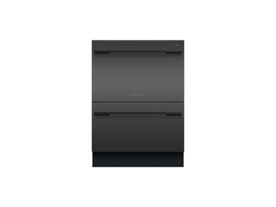 FISHER & PAYKEL 60CM BLACK STAINLESS STEEL SANITISE DOUBLE DISHDRAWER
