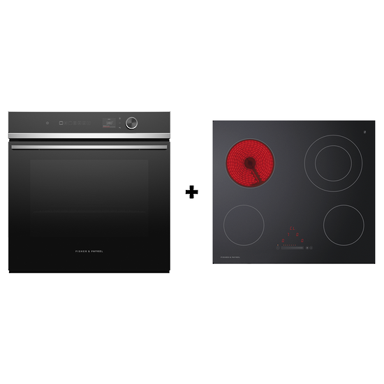 FISHER & PAYKEL 60CM 9 FUNCTION OVEN OB60SD9PLX1 + FISHER & PAYKEL 60CM ELECTRIC COOKTOP CE604DTB1
