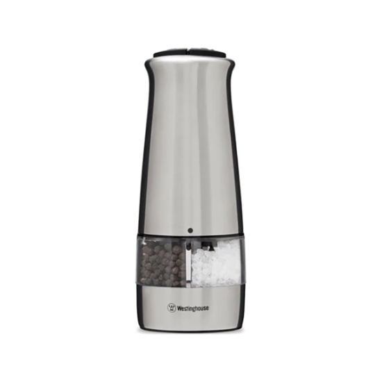 WESTINGHOUSE 2-IN-1 ELECTRIC STAINLESS STEEL SALT & PEPPER MILL