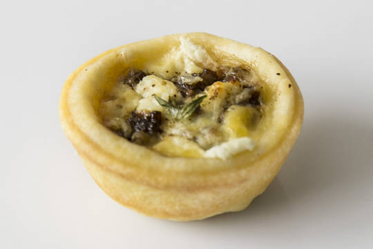 Caramelised onion, goats cheese & pear tartlets