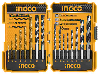 Ingco 16 Piece Metal, Concrete and Wood Drill Bits Set