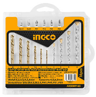 Ingco 16 Piece Drill Bits and Screwdriver Bits Set