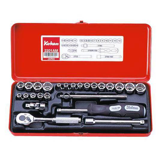 SOCKET SET 1/4 25pc MET/IMP 6pt KOKEN