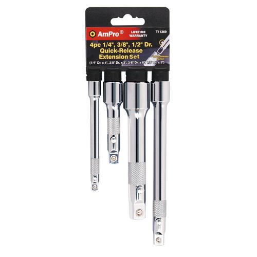EXTENSION SET 1/4,3/8,1/2" 4pc AMPRO
