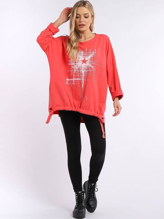 Starburst Cotton Sweater Coral "Made in Italy"