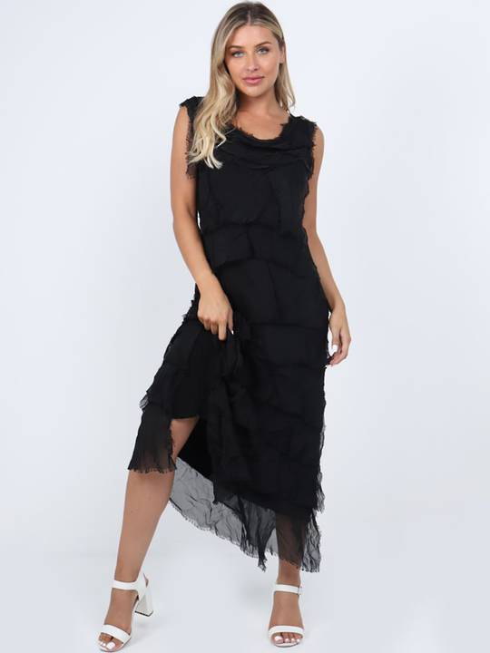 Colette Silk Tiered Long Dress Black