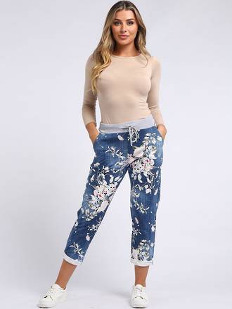 Denver Floral Dark Blue Trousers Size 14-18