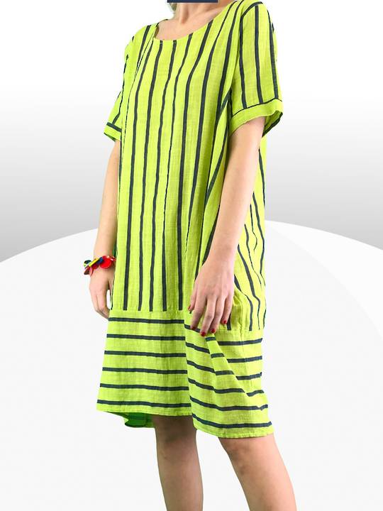 Evie Stripe Cotton Dress Lime Made In Italy