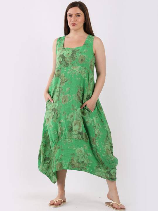 Gabriella Floral Linen Dress Apple Green